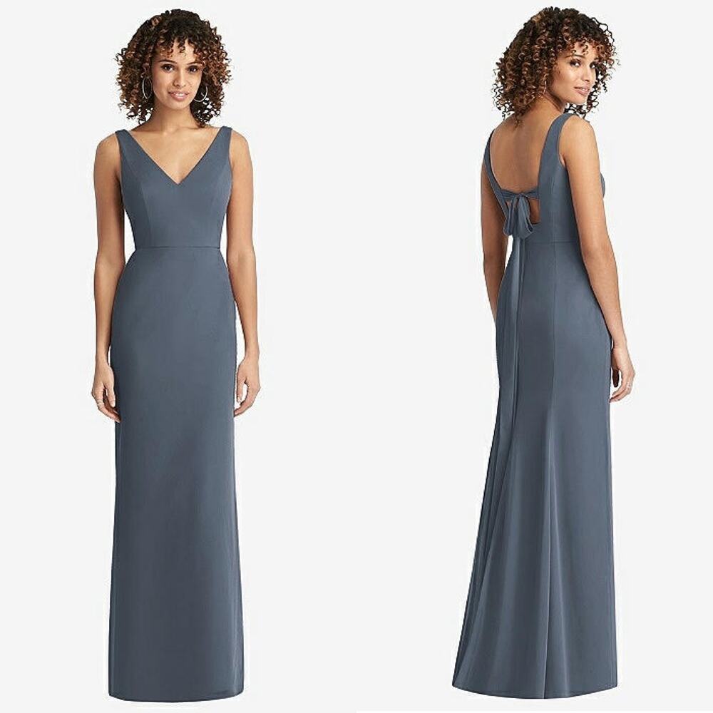 SOCIAL BRIDESMAIDS SLEEVELESS TIE BACK CHIFFON‎ TRUMPET GOWN 8194 Silverstone 0